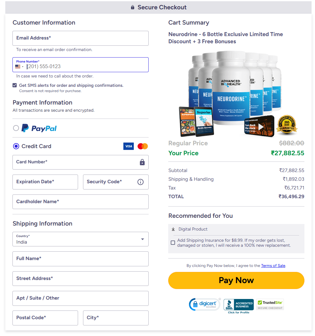 Neurodrine order page